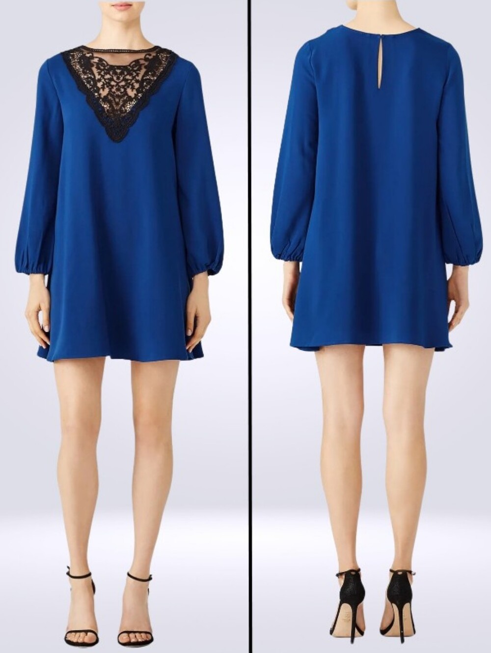 Amanda Uprichard Royal Blue Black Lace Yoke Mini Shift Party Dress Sz M Cocktail